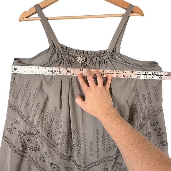 Cecico Embroidered Sheer Peasant Tank Top Flowy Shirt Womens SIZE LARGE Gray - Picture 2 of 11
